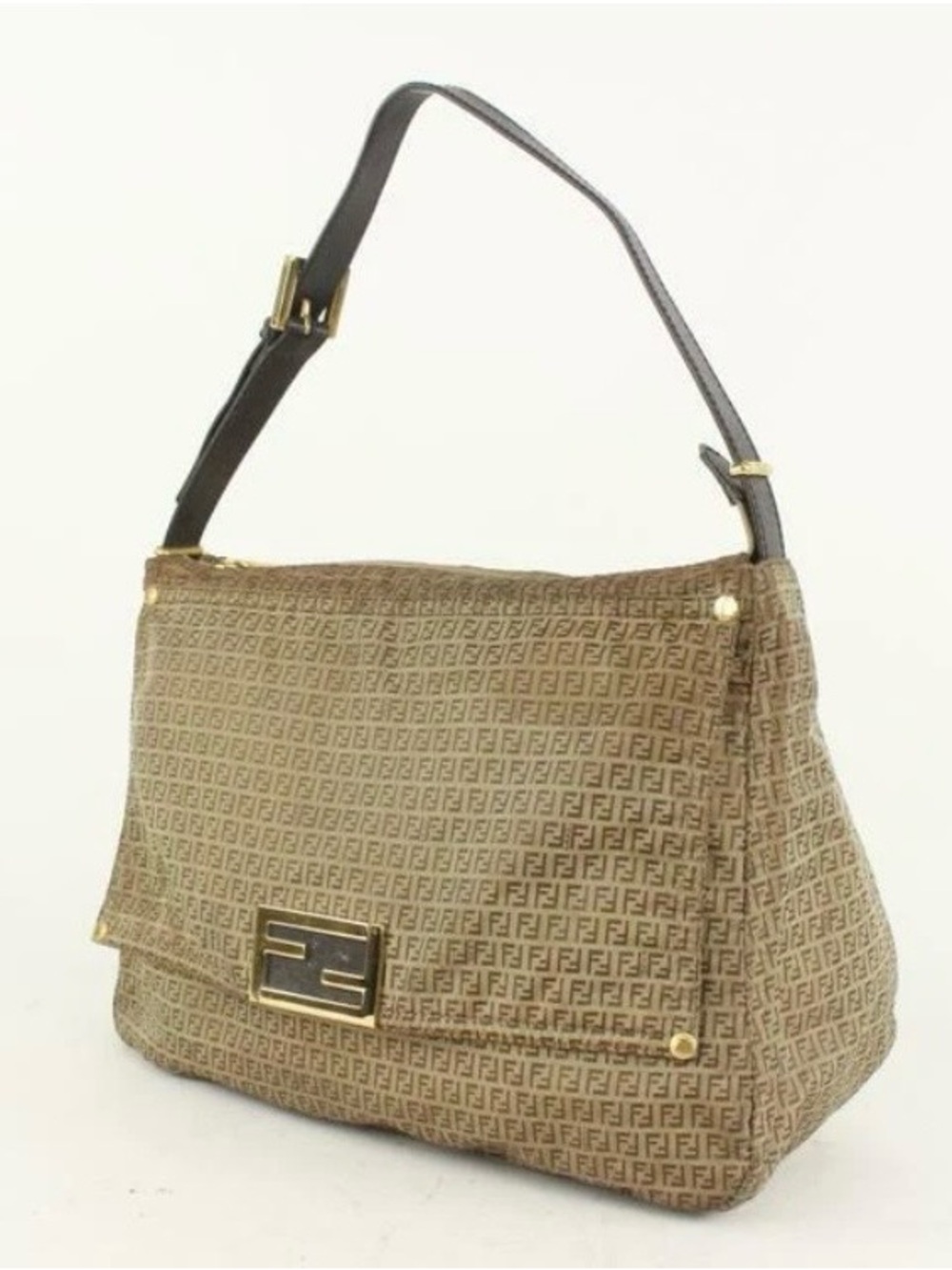Vintage Fendi Zucchino Mamma Baguette Shoulder Bag - Brown